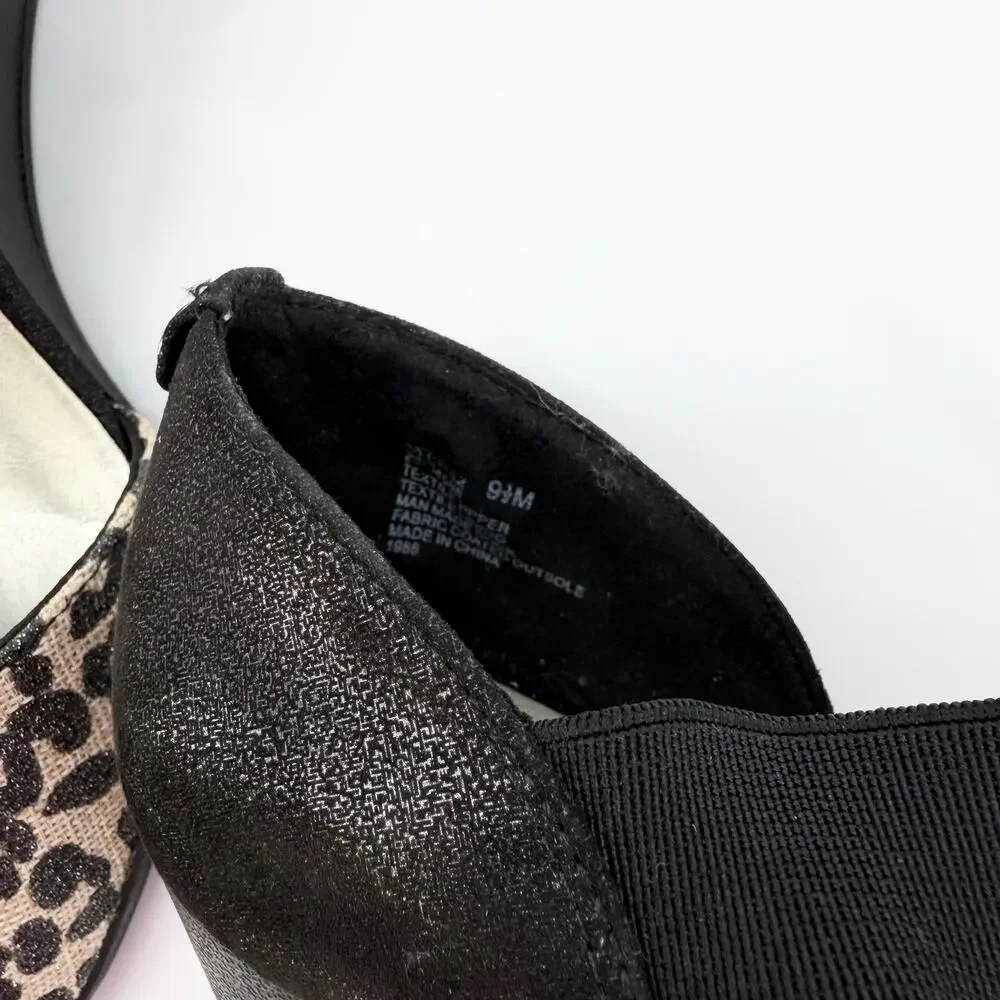 Anne Klein AK Sport Leopard Print Elastic Strap Wedge Flats Size 9.5M Office EUC